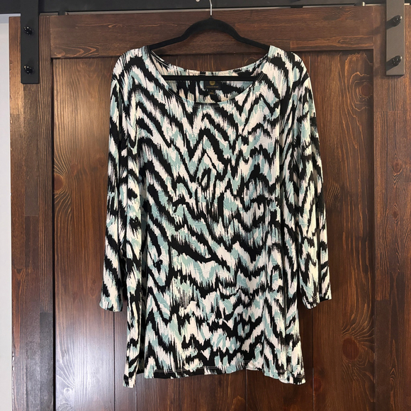 JM Collection Plus Size 3/4-Sleeve Scoop-Neck Multi-Colored Jacquard Top NWT - Picture 4 of 7